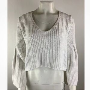 Free People Sz XS Damsel Cropped Bell Sleeve Sweater White 100% Cotton Pullon